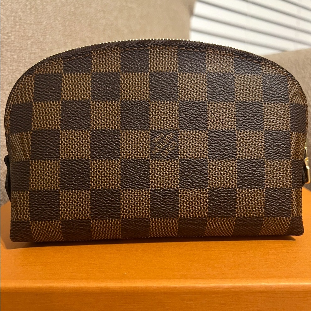Louis Vuitton Brown and Black Cosmetic Pouch with Iconic Damier Ebene Design